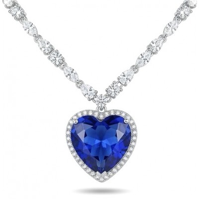 Titanic - Heart of The Ocean Necklace ~ 24.5 Ct Blue Sapphire Necklace In 925 Sterling Silver necklace
