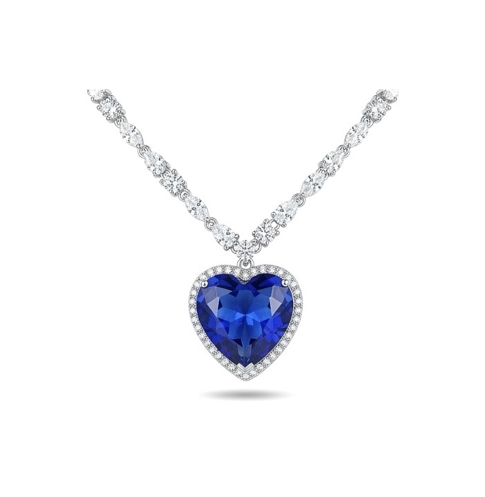 Titanic - Heart of The Ocean Necklace ~ 24.5 Ct Blue Sapphire Necklace In 925 Sterling Silver necklace