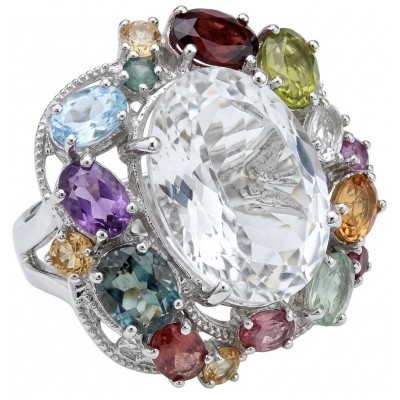 Dolce Vita - Natural 32.8 carat White Topaz .925 Sterling Silver dipped in rhodium handcrafted Statement LARGE ring; s. 8