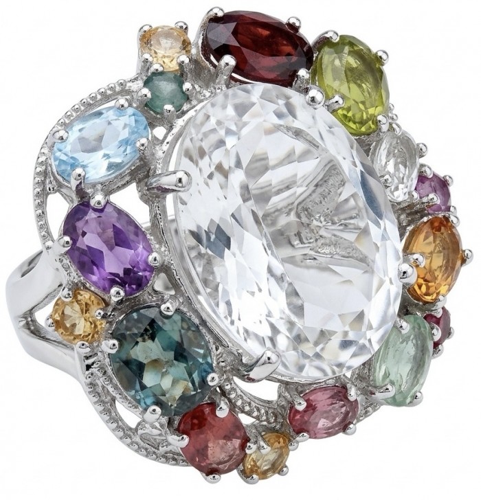 Dolce Vita - Natural 32.8 carat White Topaz .925 Sterling Silver dipped in rhodium handcrafted Statement LARGE ring; s. 8