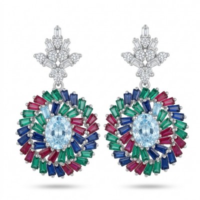 Genuine 6.8 carat Ruby rhodium over .925 Sterling Silver handcrafted Statement Earrings