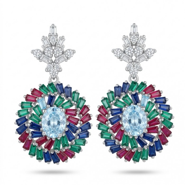 Genuine 6.8 carat Ruby rhodium over .925 Sterling Silver handcrafted Statement Earrings