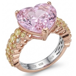 Angel's Heart 10.2 carat Pink Sapphire .925 Sterling Silver dipped in Rhodium plated with 18k Rose Gold Handcrafted Statement Ring size 6 3/4