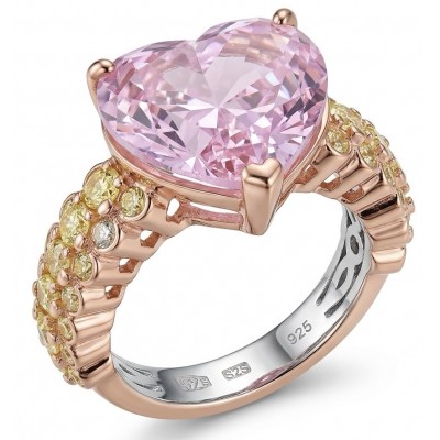 Angel's Heart 10.2 carat Pink Sapphire .925 Sterling Silver dipped in Rhodium plated with 18k Rose Gold Handcrafted Statement Ring size 6 3/4