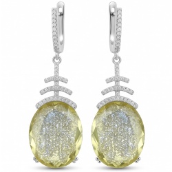Summer Time 17.8 carat Lemon Quartz rhodium over .925 Sterling Silver handcrafted Statement Earrings