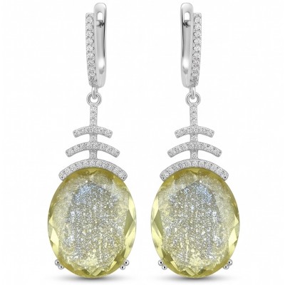 Summer Time 17.8 carat Lemon Quartz rhodium over .925 Sterling Silver handcrafted Statement Earrings