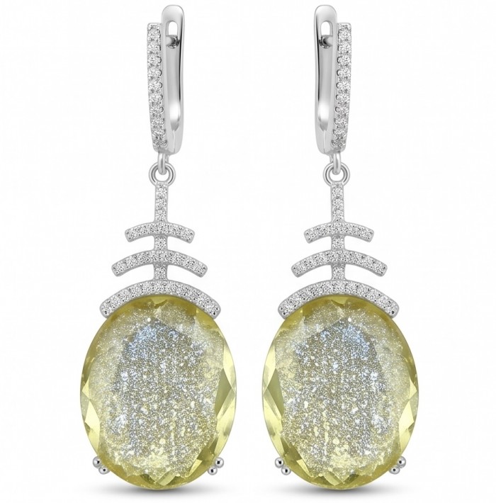 Summer Time 17.8 carat Lemon Quartz rhodium over .925 Sterling Silver handcrafted Statement Earrings