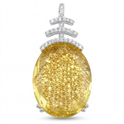 Summer Time 14.8 carat Lemon Quartz rhodium over .925 Sterling Silver handcrafted pendant