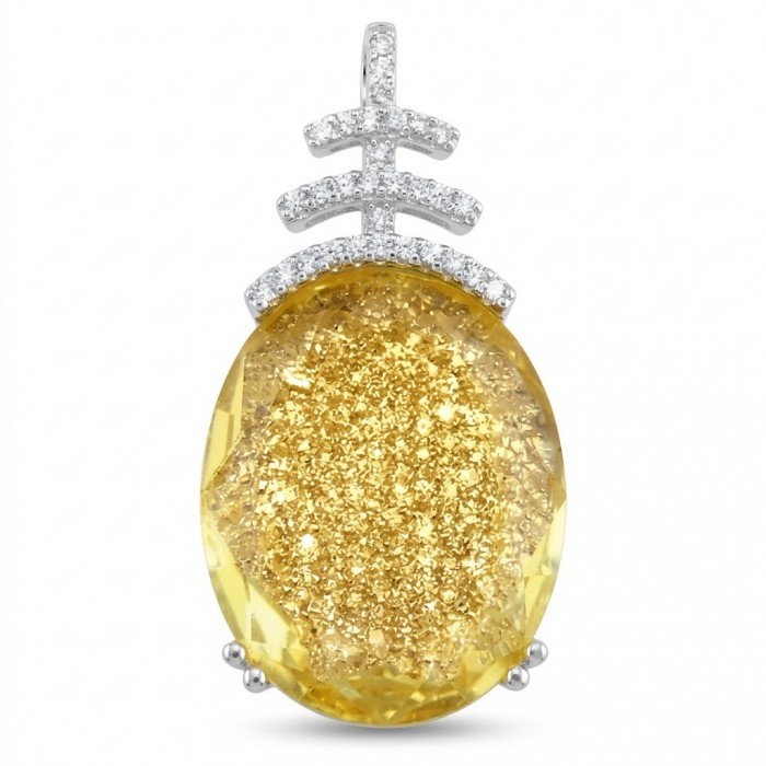 Summer Time 14.8 carat Lemon Quartz rhodium over .925 Sterling Silver handcrafted pendant