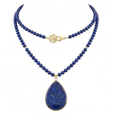 Bohemian style genuine Lapis Lazuli 14K Gold over .925 Sterling Silver Station Necklace