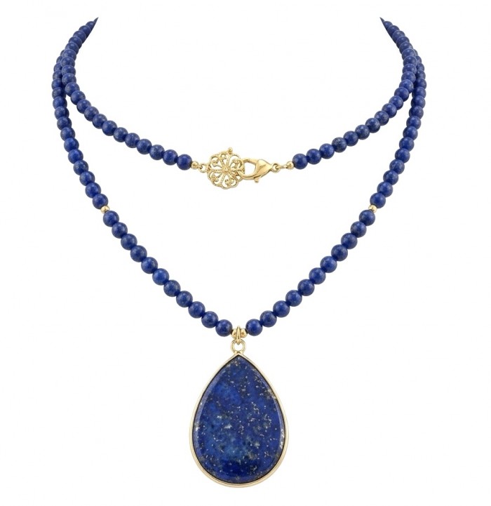 Bohemian style genuine Lapis Lazuli 14K Gold over .925 Sterling Silver Station Necklace