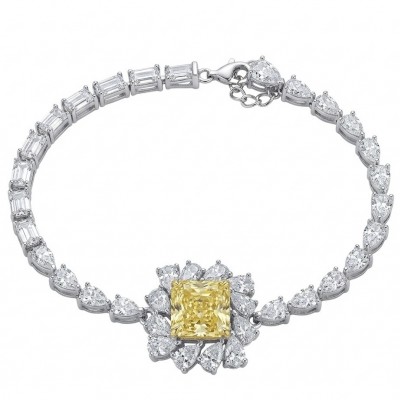 Luxurious 7.5 carat princess cut Yellow Sapphire .925 Sterling Silver handcrafted Statement Bracelet