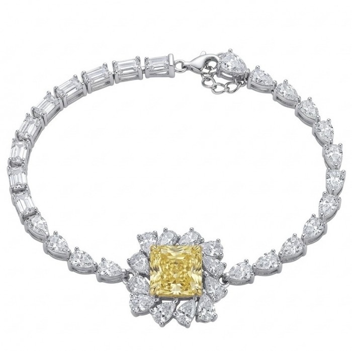 Luxurious 7.5 carat princess cut Yellow Sapphire .925 Sterling Silver handcrafted Statement Bracelet