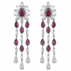 Isabella - natural 5.5 carat Mozambique Garnet rhodium over .925 Sterling Silver handmade Statement earrings