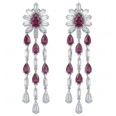 Isabella - natural 5.5 carat Mozambique Garnet rhodium over .925 Sterling Silver handmade Statement earrings