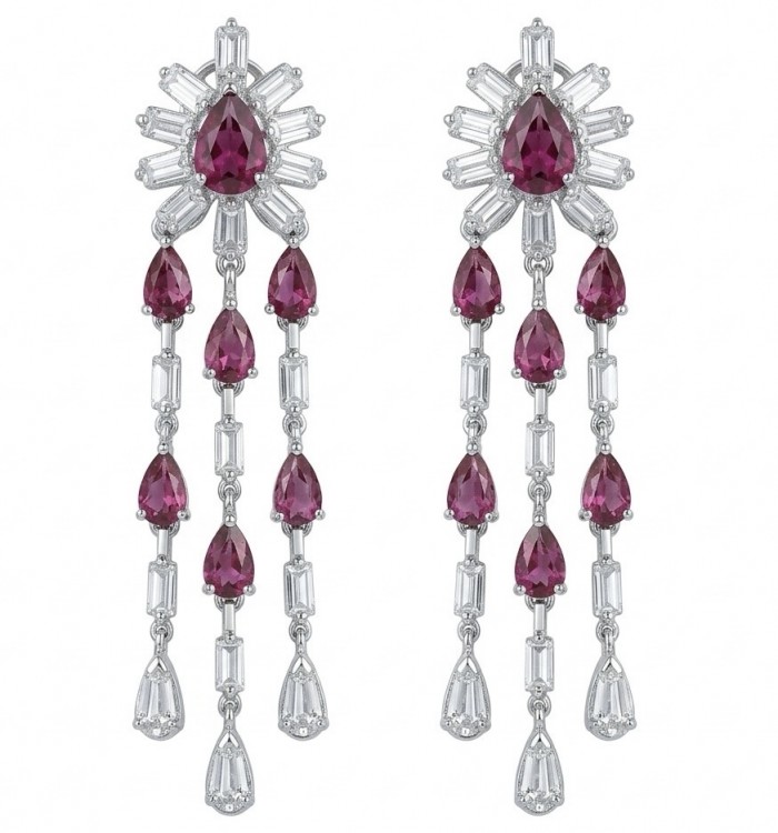 Isabella - natural 5.5 carat Mozambique Garnet rhodium over .925 Sterling Silver handmade Statement earrings