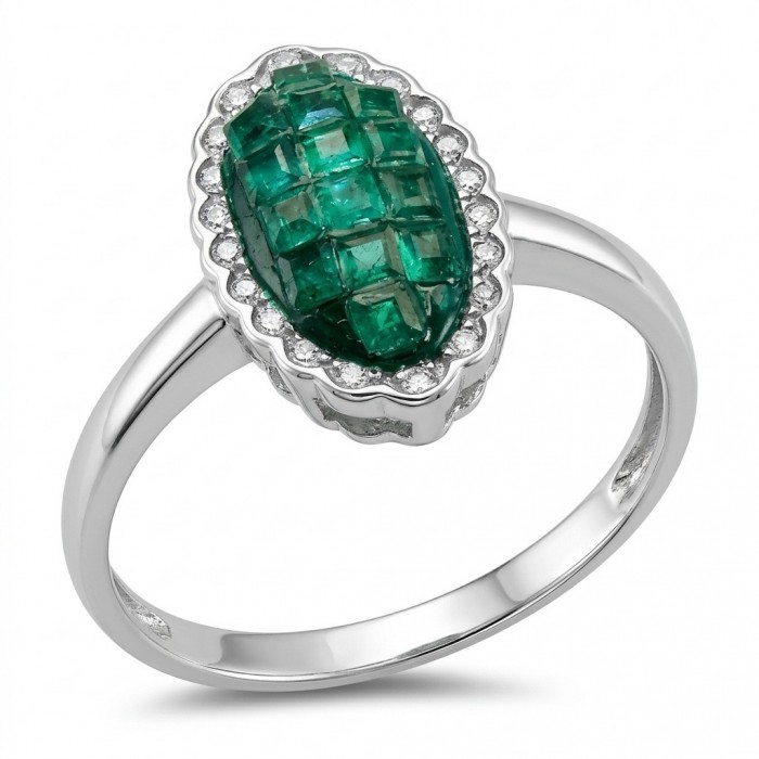 Estelle - Authentic mystery setting 1.9 carat COLOMBIAN EMERALD .925 Sterling Silver handcrafted Ring size 8 1/4