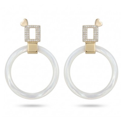 Genuine Blister Pearl lab grown Diamond 18K Gold over .925 Sterling Silver handcrafted Statement Earrings