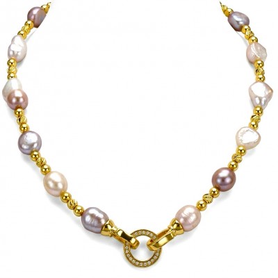 Colors of the Ocean - MOTHER OF Pearl .925 Sterling Silver diped in 14K Gold handcrafted Statement necklace