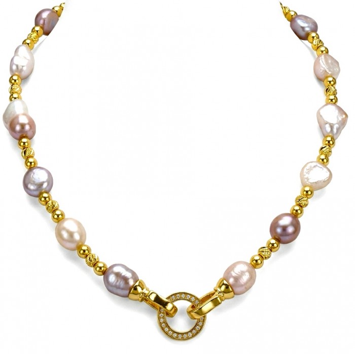 Colors of the Ocean - MOTHER OF Pearl .925 Sterling Silver diped in 14K Gold handcrafted Statement necklace