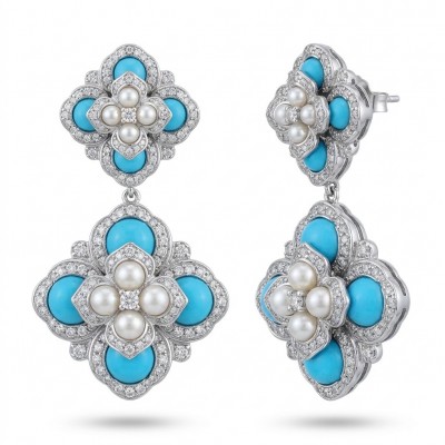 Pacifica - 9.8 carat SLEEPING BEAUTY Turquoise Rhodium over .925 Sterling Silver handmade Statement Earrings
