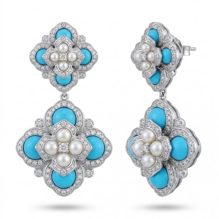 Pacifica - 9.8 carat SLEEPING BEAUTY Turquoise Rhodium over .925 Sterling Silver handmade Statement Earrings - video