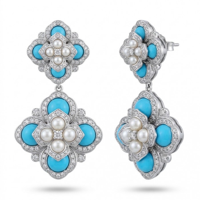 Pacifica - 9.8 carat SLEEPING BEAUTY Turquoise Rhodium over .925 Sterling Silver handmade Statement Earrings