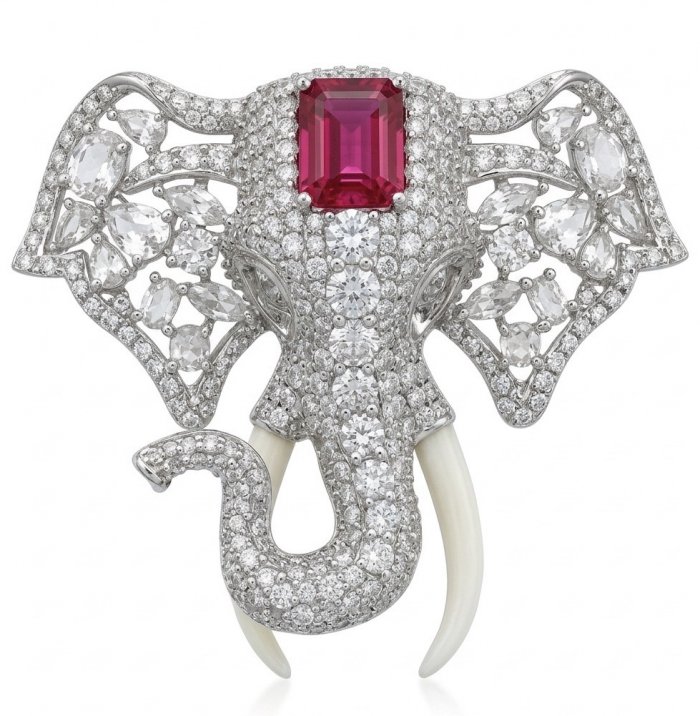 Attract YOUR Luck - ELEPHANT- 5.2 CARAT Ruby .925 Sterling Silver dipped in rhodium handcrafted Pendant Brooch - video