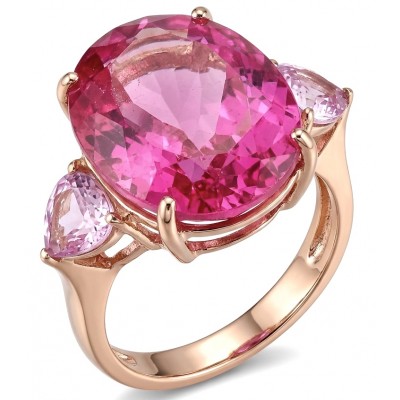 Pink Rhapsody Natural 21.6 carat Pink Sapphire .925 Sterling Silver dipped in 18K Rose Gold handmade Statement Ring size 8 1/4