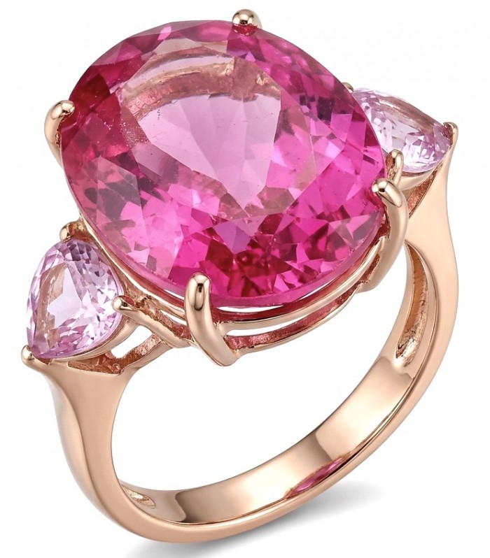 Pink Rhapsody Natural 21.6 carat Pink Sapphire .925 Sterling Silver dipped in 18K Rose Gold handmade Statement Ring size 8 1/4