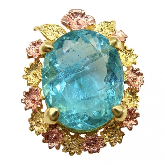 Luxurious 31.6 carat Apatite from Kenya 2 tones 18K Gold over .925 Sterling Silver handmade Pendant