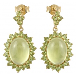 Wise Bliss Authentic 10.5 carat Prehnite 3.2 carat Peridot 22k Gold over .925 Sterling Silver handmade earrings