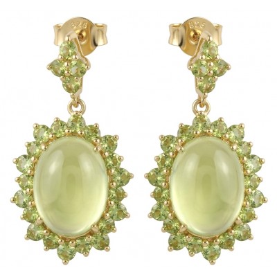 Wise Bliss Authentic 10.5 carat Prehnite 3.2 carat Peridot 22k Gold over .925 Sterling Silver handmade earrings
