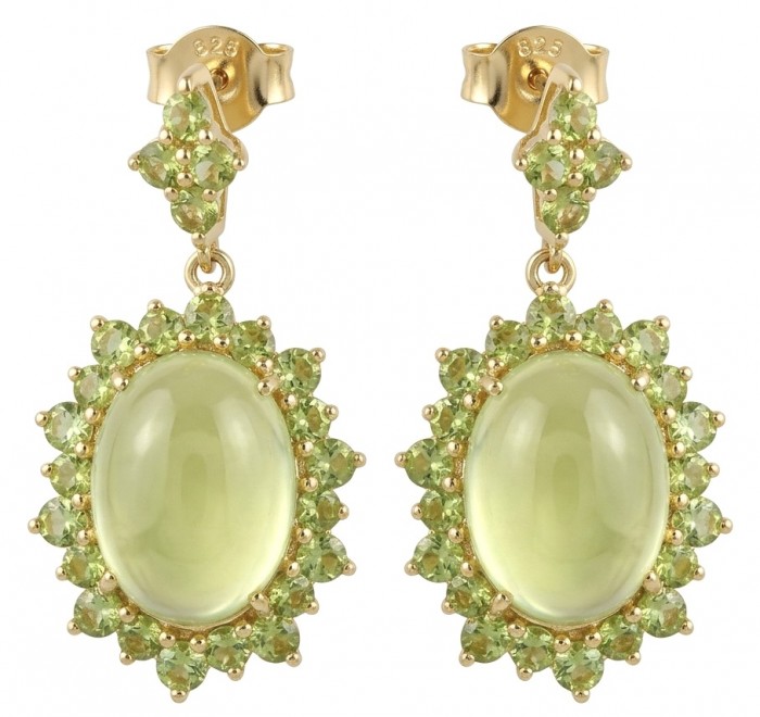 Wise Bliss Authentic 10.5 carat Prehnite 3.2 carat Peridot 22k Gold over .925 Sterling Silver handmade earrings