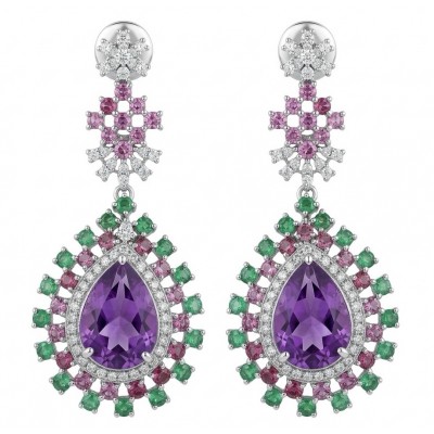 Giuseppina - Authentic 18.5 carat Amethyst rhodium over .925 Sterling Silver handcrafted Statement Earrings