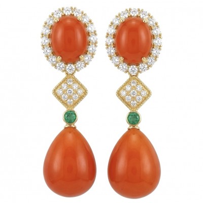 Queen of the Sea Genuine Orange Fossilized Coral 18k Gold over .925 Sterling Silver handmade earrings