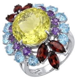 Isabel 18.8 carat Genuine Lemon Quartz Chroem rhodium over .925 Sterling Silver handcrafted ring size 8