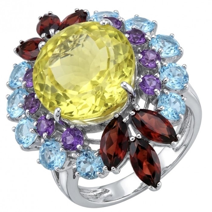 Isabel 18.8 carat Genuine Lemon Quartz Chroem rhodium over .925 Sterling Silver handcrafted ring size 8