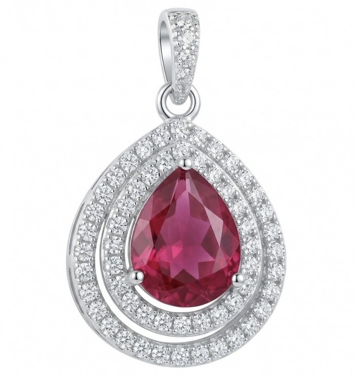 3.2 carat authentic Mozambique Ruby rhodium over .925 Sterling Silver handmade Pendant