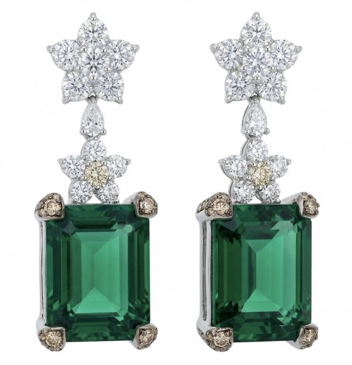 Authentic 14.8 CARAT Siberian Chrome Diopside rhodium over .925 Sterling Silver handcrafted earrings