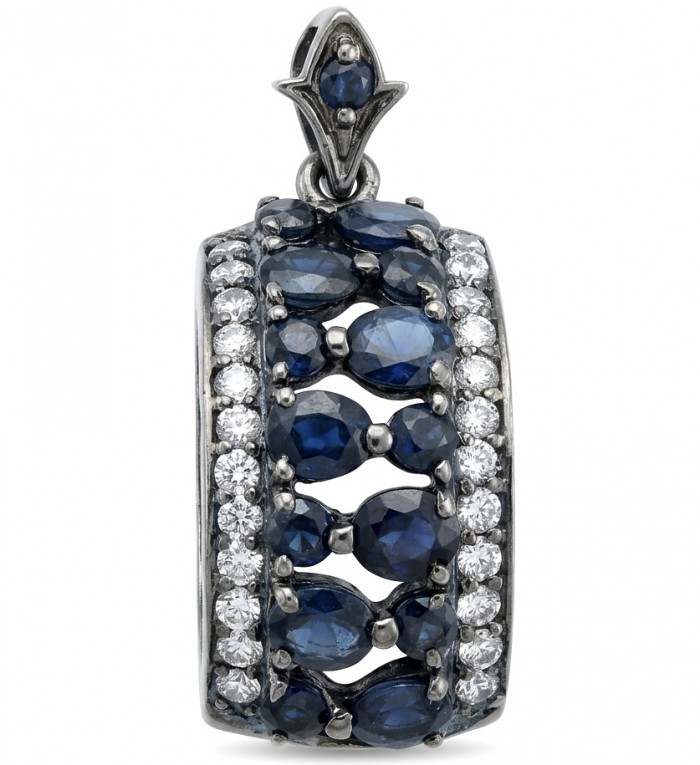 Vintage Beauty 9.7 carat Mozambique Sapphire Black Rhodium over .925 Sterling Silver handcrafted pendant