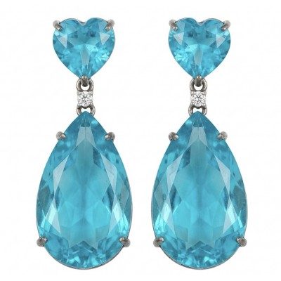 Divine Beauty 38.5 carat Aquamarine black rhodium over .925 Sterling Silver handcrafted Statement EARRINGS