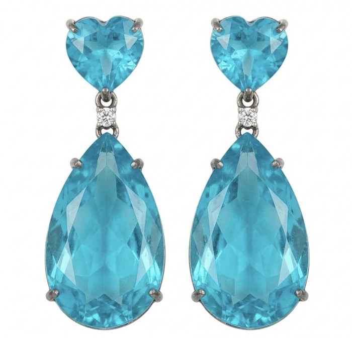 Divine Beauty 38.5 carat Aquamarine black rhodium over .925 Sterling Silver handcrafted Statement EARRINGS