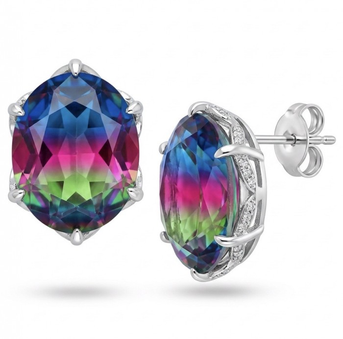 Luxurious authentic 11.2 carat Brazilian Tourmaline .925 Sterling Silver handcrafted earrings