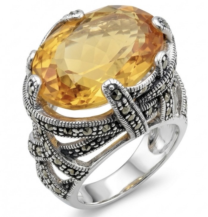 Costa del Sol 22.4 carat Lemon Quartz rhodium over .925 Sterling Silver handcrafted ring size 8