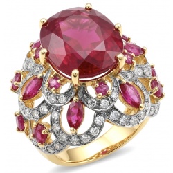 Opera Genuine 17.5 CARAT Mozambique Ruby 22K Gold over .925 Sterling Silver Large Statement Ring size 7 1/2