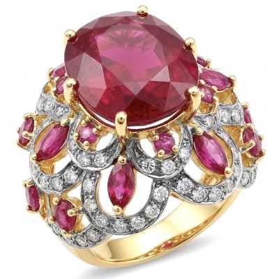 Opera Genuine 17.5 CARAT Mozambique Ruby 22K Gold over .925 Sterling Silver Large Statement Ring size 7 1/2