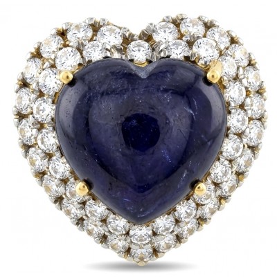 Blue Angel's Heart - Iconic design - Genuine 22.5 carat Sapphire .925 Sterling Silver dipped in 22K Gold handcrafted Ring size 6
