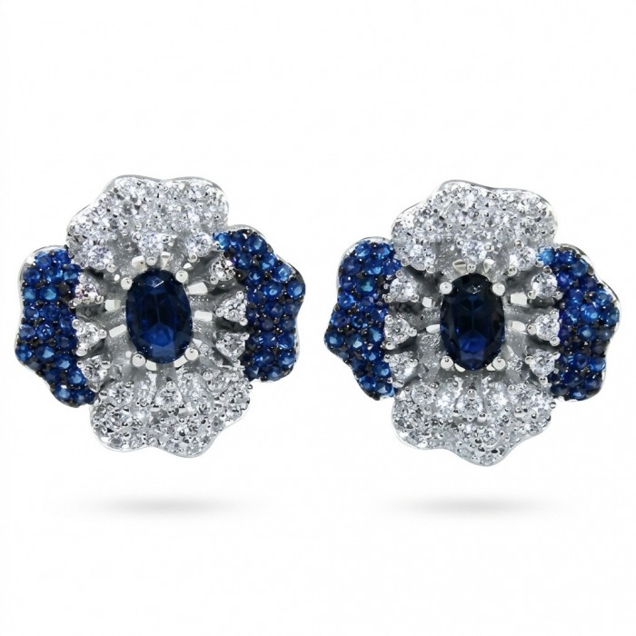 Natural 4.2 carat Mozambique Sapphire .925 Sterling Silver dipped in rhodium Handcrafted Earrings