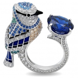 Blue Bird 6.8 carat genuine Sapphire .925 Sterling Silver dipped in Rhodium Ring size 7